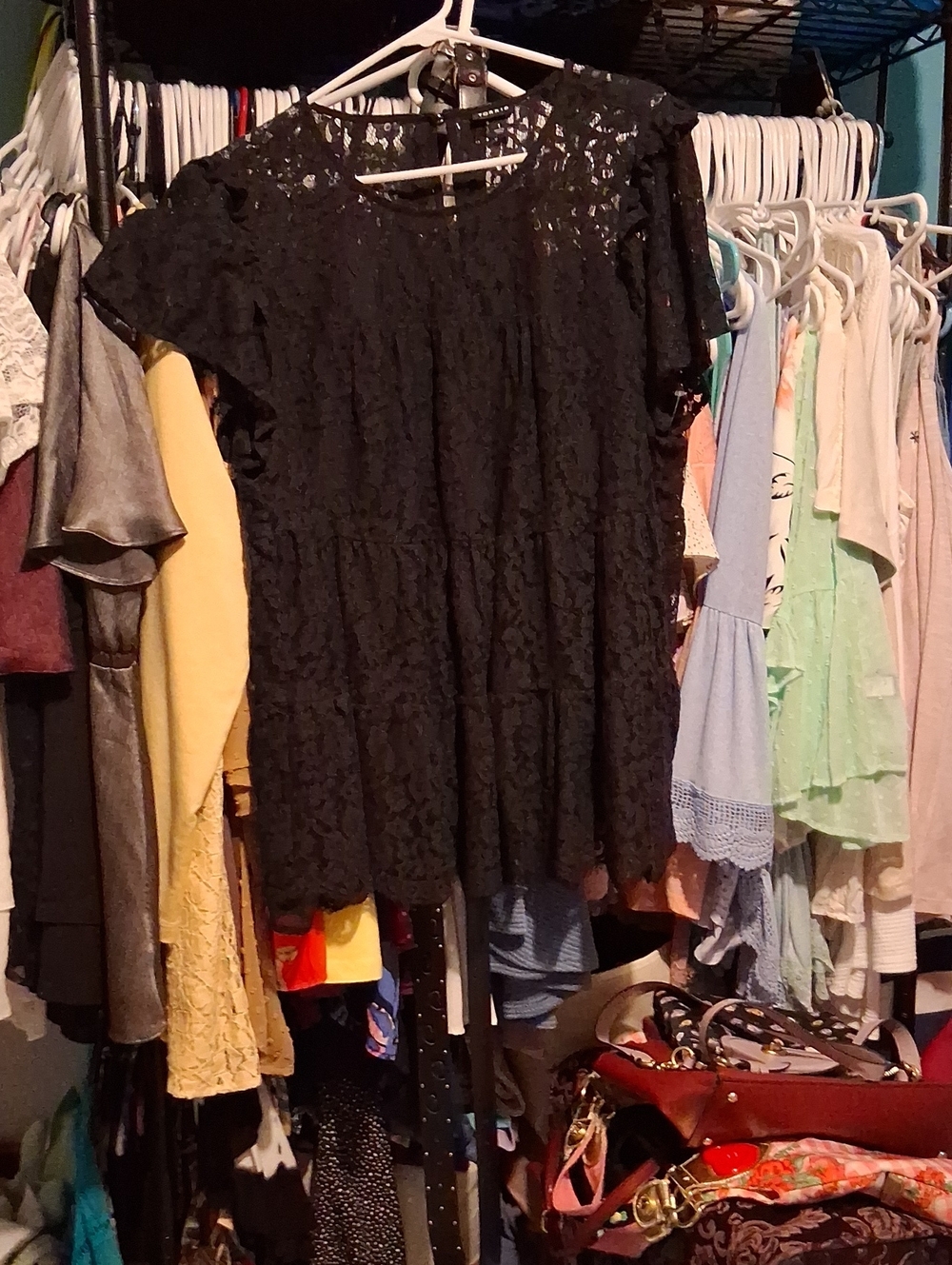 Black Lace Tiered Peplum Tunic Top